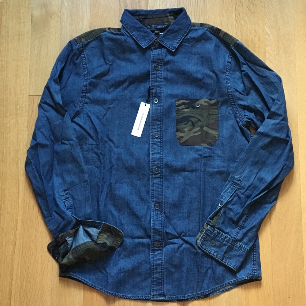 🆕 Slim Camo Color Block Denim Shirt